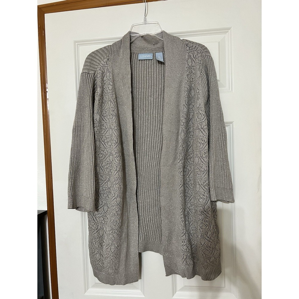 Liz &‎ Me Draped Open Front Cardigan Sweater OX 16W Knit 3/4 Sleeve